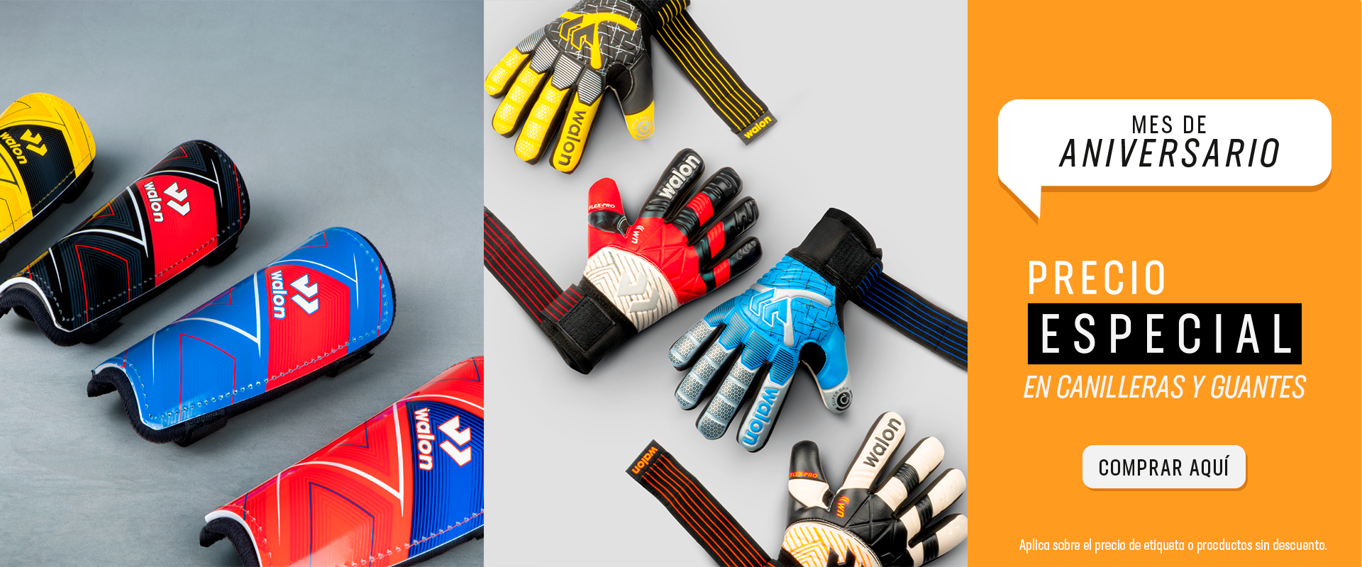 Guantes de arquero y canilleras deportivas Walon con promoción especial por aniversario