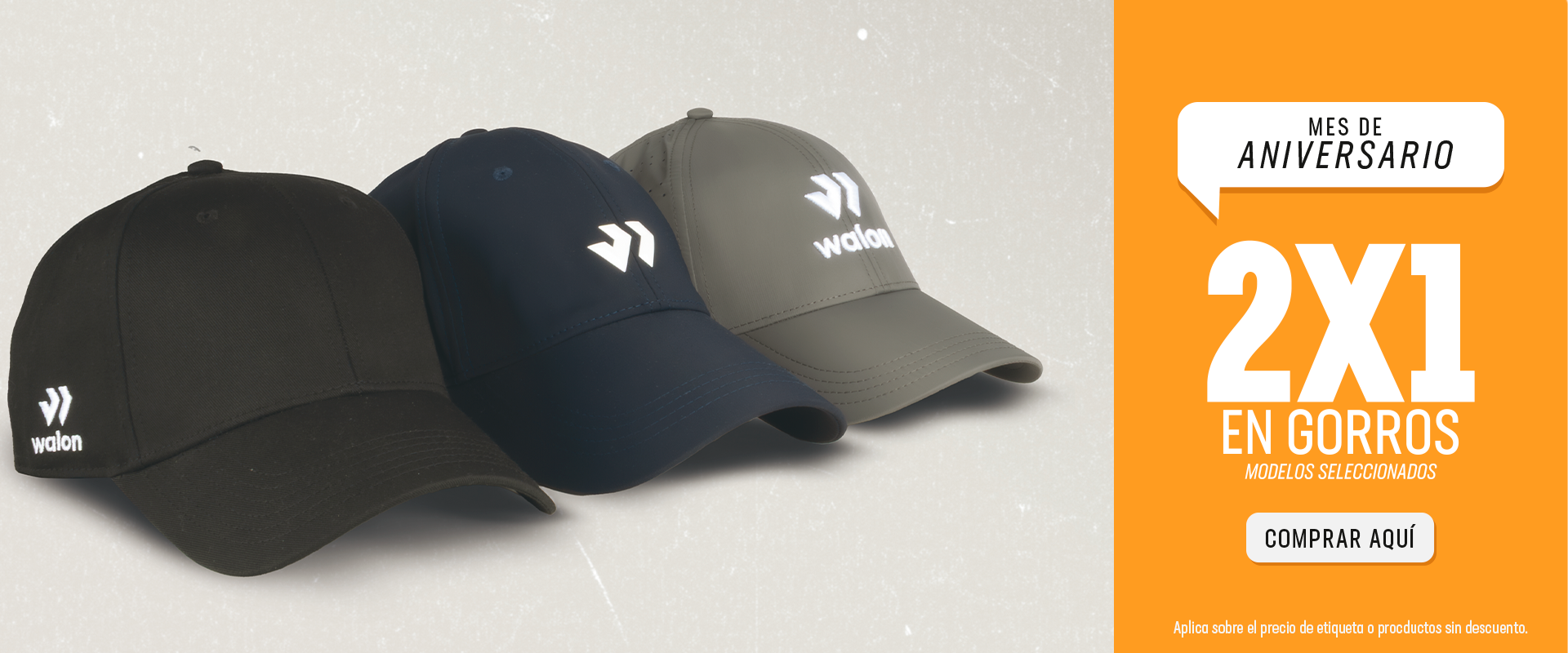 Gorras deportivas Walon en colores con promoción 2x1 por aniversario
